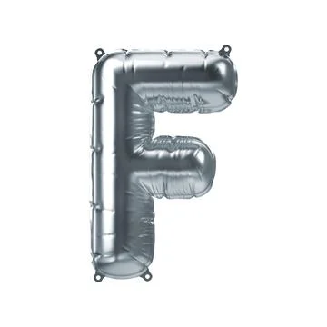 3D Render of silver inflatable foil balloon letter F. Party decoration element Illustrazione stock