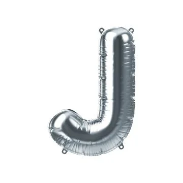 3D Render of silver inflatable foil balloon letter J. Party decoration element Illustrazione stock
