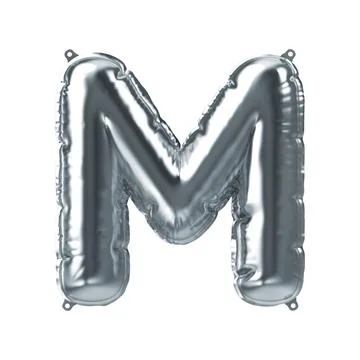 3D Render of silver inflatable foil balloon letter M. Party decoration element Illustrazione stock