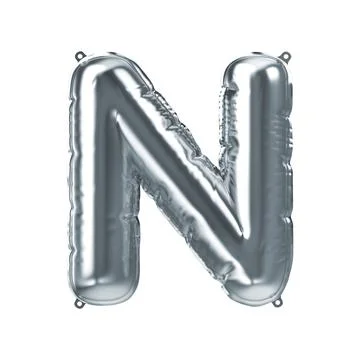 3D Render of silver inflatable foil balloon letter N. Party decoration element 스톡 일러스트