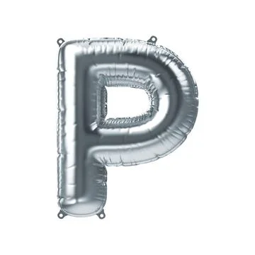 3D Render of silver inflatable foil balloon letter P Party decoration element Stock Illustration