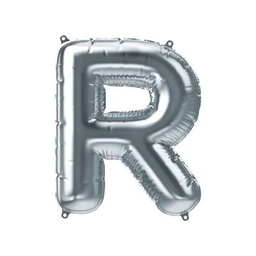 3D Render of silver inflatable foil balloon letter R. Party decoration element Illustrazione stock