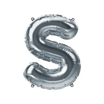3D Render of silver inflatable foil balloon letter S. Party decoration element Illustrazione stock