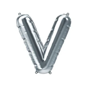 3D Render of silver inflatable foil balloon letter V. Party decoration element Stock Illustration