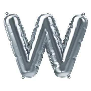 3D Render of silver inflatable foil balloon letter W. Party decoration element Stock Illustration