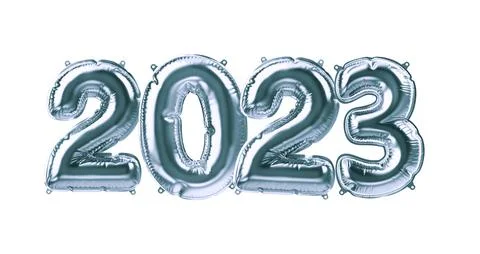3D Render of Silver inflatable foil balloons. Party 2022 2023 decoration figures Stockillustratie