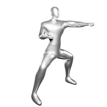 3D Render of Silver Stickman Karate Pose punching with left palm - Perfect .. Stock Illustration