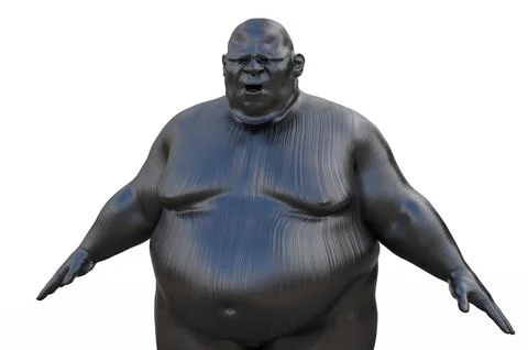 3D render. Silvery torso of a fat man on a white background. Stockillustratie