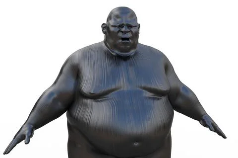 3D render. Silvery torso of a fat man on a white background. Stockillustratie