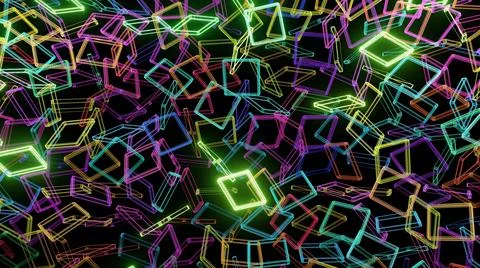 3d render. Simple geometric background with colorful plates on plane flashing Illustrazione stock