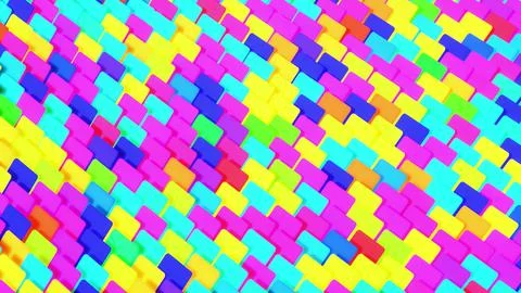 3d render. Simple geometric background with colorful plates on plane flashing Stockillustratie