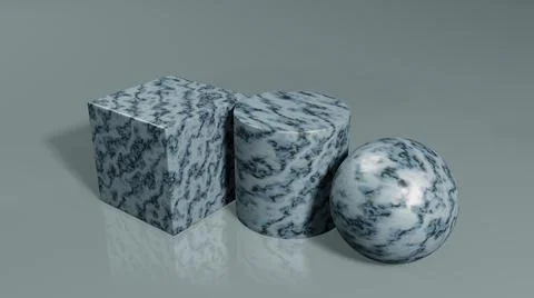 3d render. Simple geometric figures with marble on a gray background. Stock Illustration