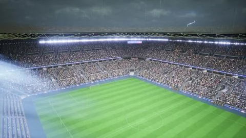 3D render simulation of lighting striking over football stadium 库存插图