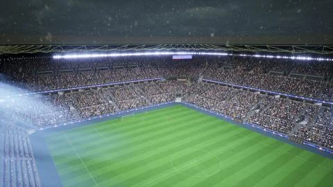 3D render simulation of snow falling over football stadium Stockillustratie