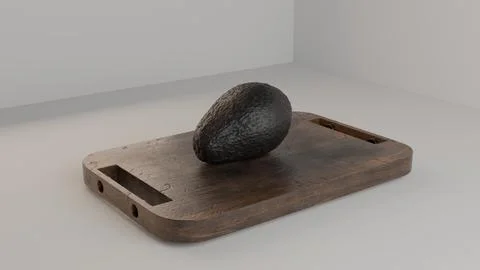 3D render of single avocado on cutting board in neutral setting Stock Illustration