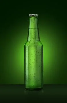 3D render. Single green beer bottle without brand designation. Full glass bot Stock Photos