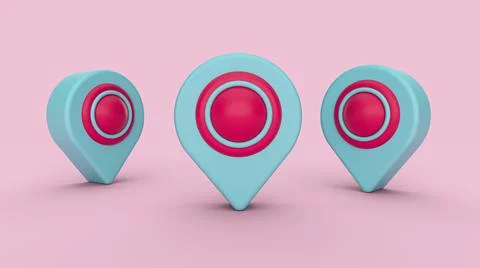 3d render of sky Blue map pointer or location pin symbol isolated on pastel pink Stock Illustration