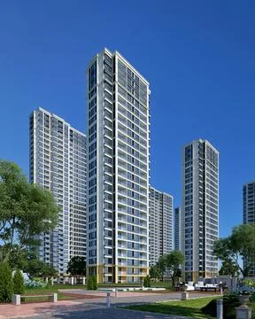 3D Render of Skyscrapers view at night イラスト素材