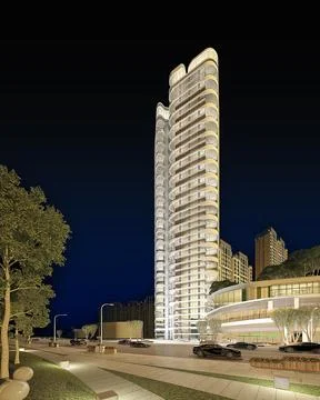 3D Render of Skyscrapers view at night イラスト素材