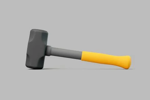 3D render of sledgehammer with yellow handle lying on grey background Illustration