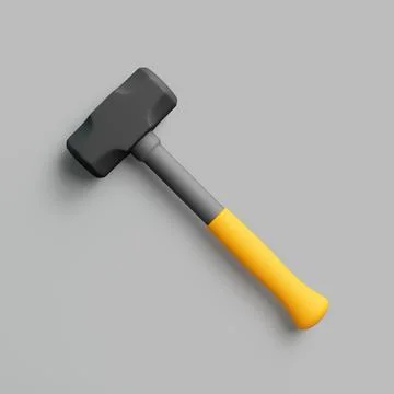 3D render of sledgehammer with yellow handle on grey background Stock Illustration