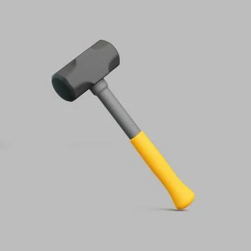 3D render of sledgehammer with yellow handle isolated on grey background Stock Illustration