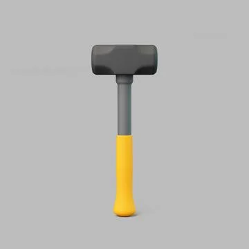 3D Render of Sledgehammer with Yellow Handle on Gray Background Stock Illustration