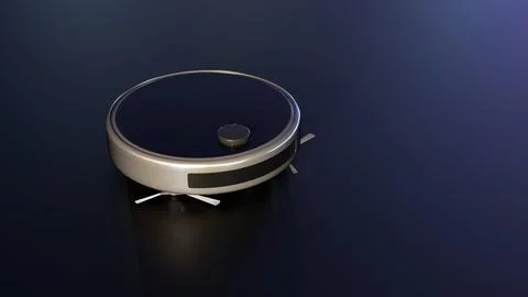 3D render of a sleek, charcoal gray robotic vacuum. Stock Illustration