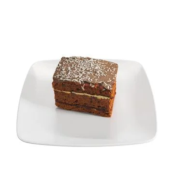 3D render of a slice of delicious cake on a white plat3 Stock Photos