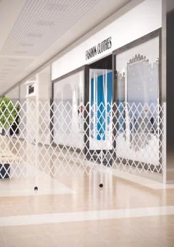 3d render of sliding folding screens in the mall Illustrazione stock