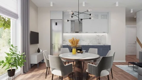 3d render. Slow camera flying on the interior in a modern style Stock Footage 124974342