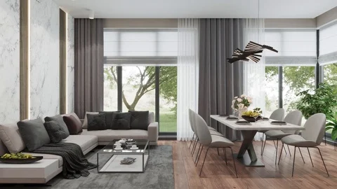 3d render. Slow camera flying on the interior in a modern style Stock Footage 125366931