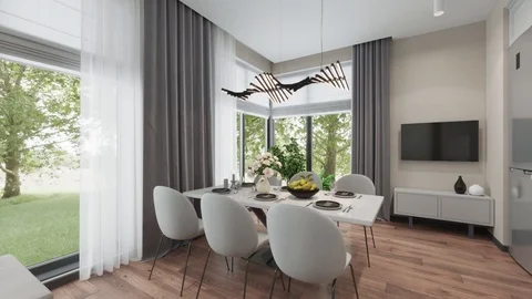 3d render. Slow camera flying on the interior in a modern style Stock Footage 125366933