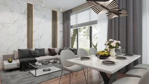 3d render. Slow camera flying on the interior in a modern style Stock Footage 125366934