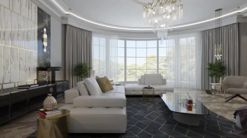 3d render. Slow camera flying on the interior in a modern style Stock Footage 132029628