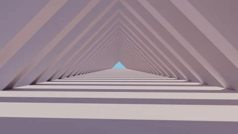 3D render of slow fly camera through triangle pastel colored arch passage Stock Footage 248508743