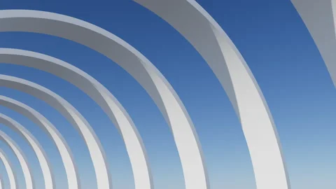 3D render of slow fly camera through white round arch passage Stock Footage 249274074