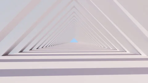 3D render of slow fly camera through light triangle arch passage Stock Footage 249349044