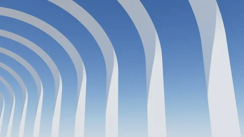 3D render of slow fly camera through half round white arch passage Stock Footage 249618339