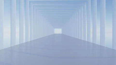 3D render of slow fly camera through glassy square arch passage on pier Stock Footage 249740232