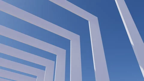 3D render of slow fly camera through white square arch passage Stock Footage 249947111