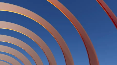 3D render of slow fly camera through glassy brown round arch passage Stock Footage 249948558