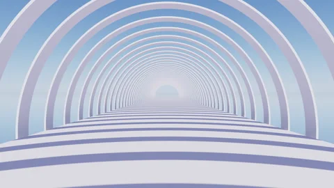 3D render of slow moving camera through light round arches constructions Stock-Footage 250509474