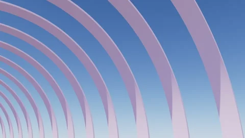 3D render of slow moving camera through pink round arches in day light Stock Footage 250510443