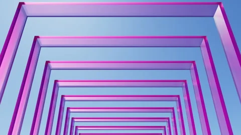 3D render of slow moving camera through pink square glassy arches Video stock 250510473