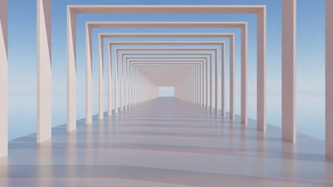 3D render of slow moving camera through sand colored square arch constructions Stock Footage 250802988