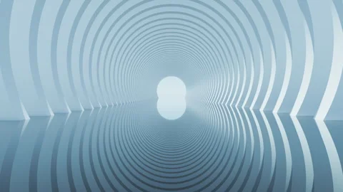 3D render of slow moving camera through light blue round arch passage Stock Footage 250806967