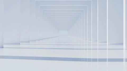 3D render of slow moving camera through light square arch passage Video stock 250807734