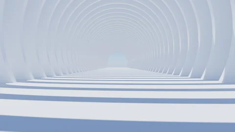 3D render of slow moving camera through white round arch passage Stock Footage 251306755