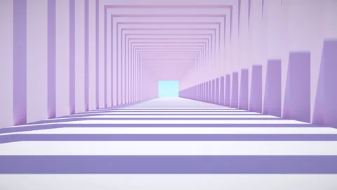 3D render of slow moving camera through white round arch passage Video stock 251663613